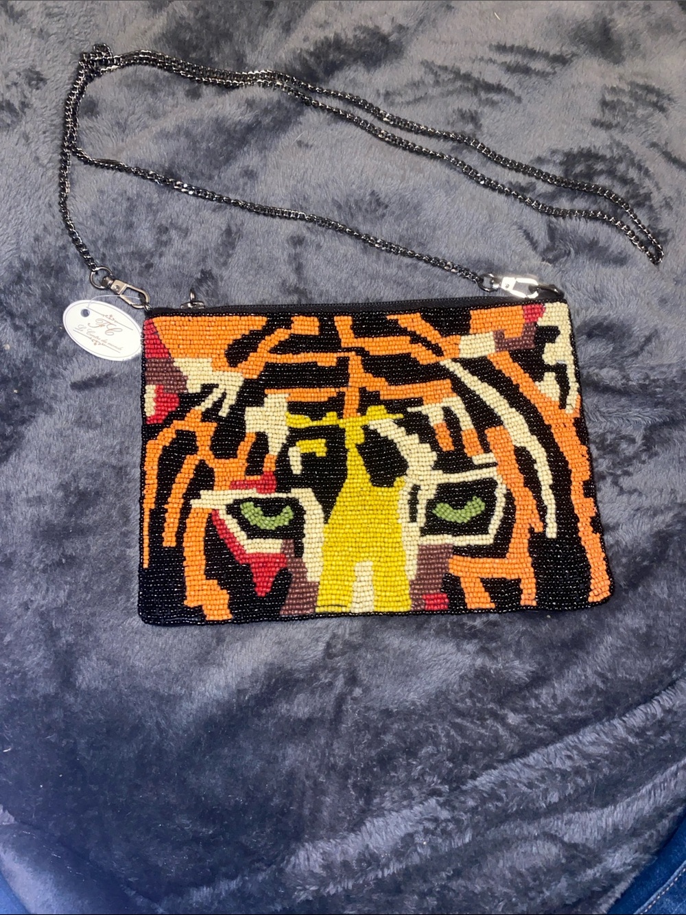 FC Le Centre du monde Beaded Tiger Face Crossbody Bag - Orange & Black